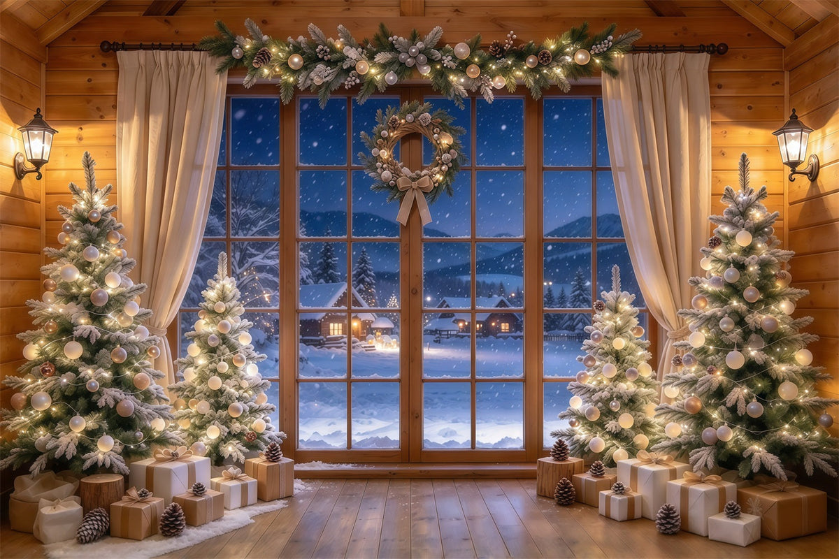 Santa Hintergrund Champagnerfarbene Tanne Fensterauslage GQ610-33