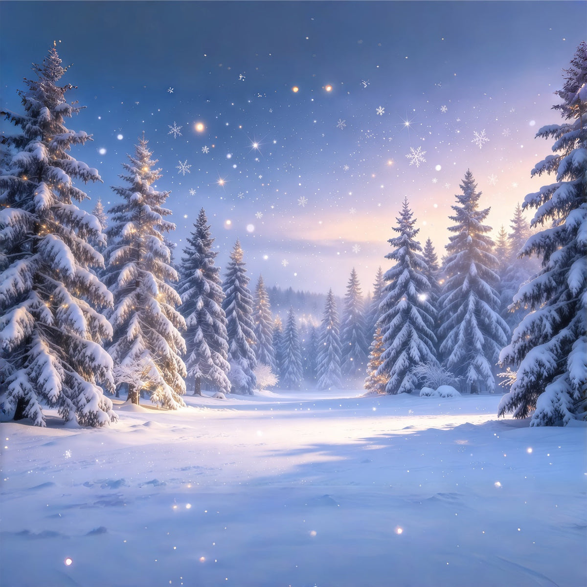 Weihnachtsbaum Hintergrund Dämmerung Verschneiter Kiefernwald GQ610-42