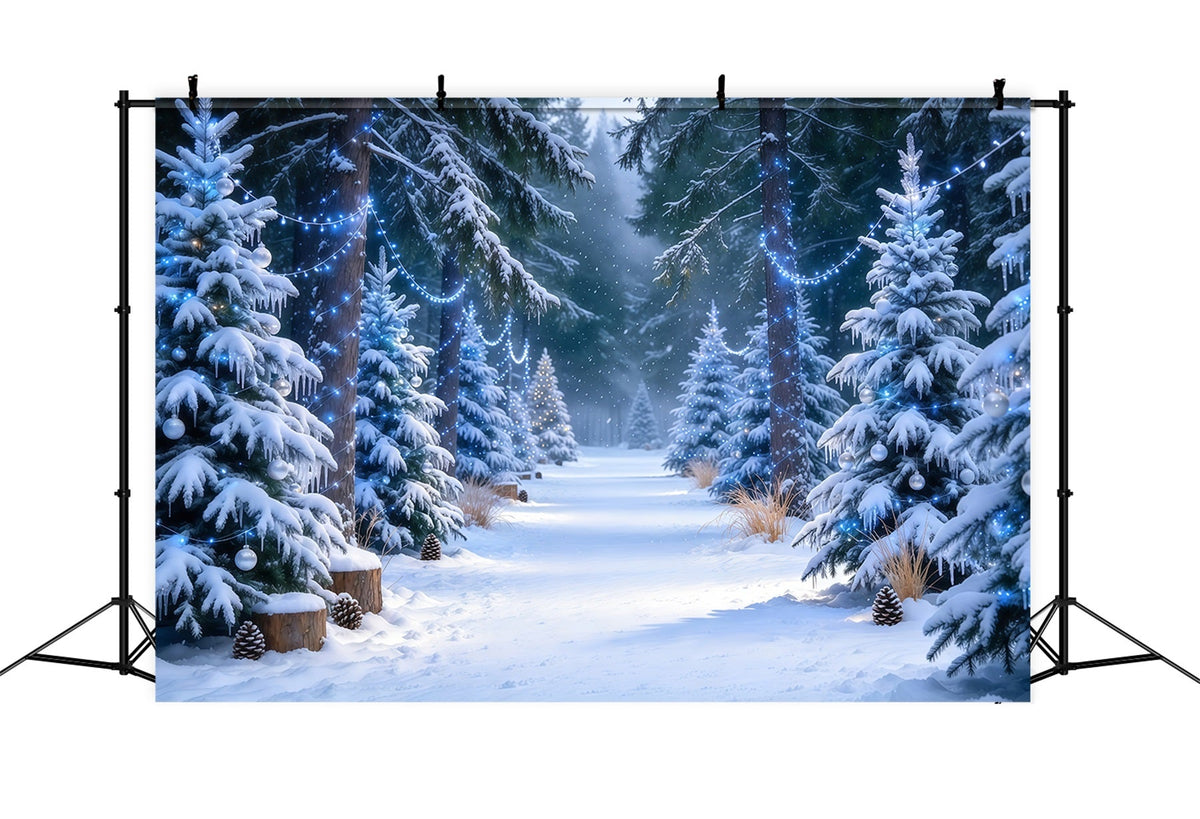 Weihnachtsbaumfarm Hintergrund Blau Leuchtender Verschneiter Kiefernwald GQ610-46
