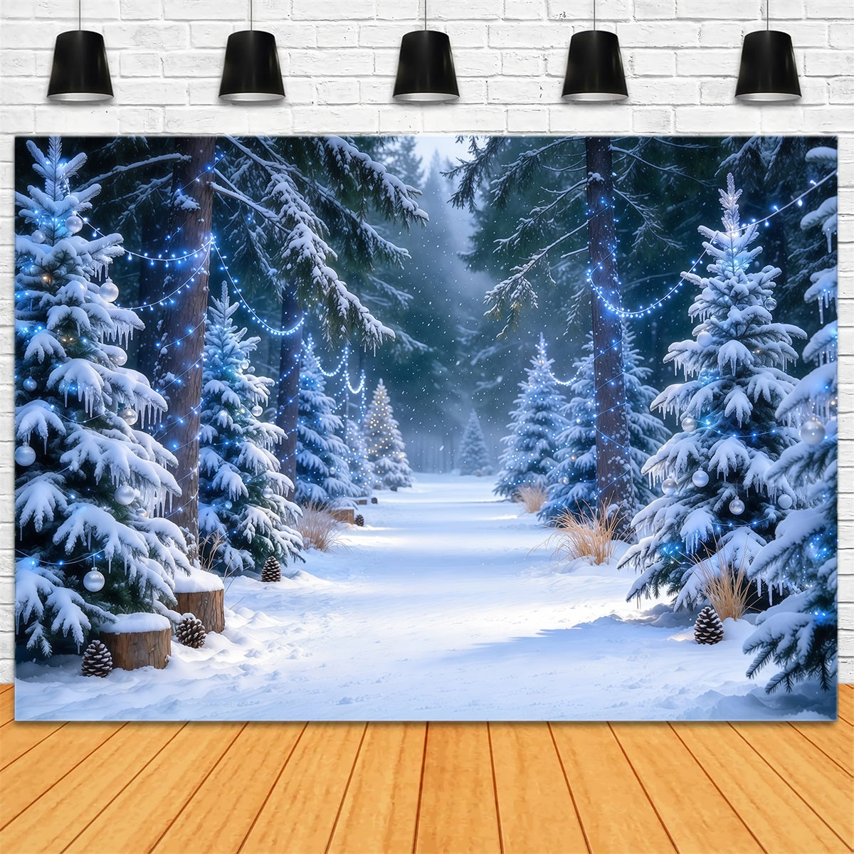 Weihnachtsbaumfarm Hintergrund Blau Leuchtender Verschneiter Kiefernwald GQ610-46