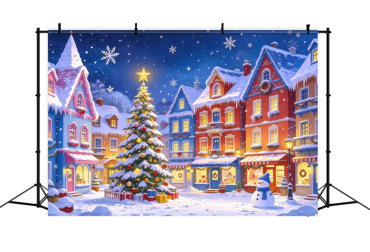 Weihnachtsstadt Hintergrund Bunter Verschneiter Dorfplatz GQ610-47