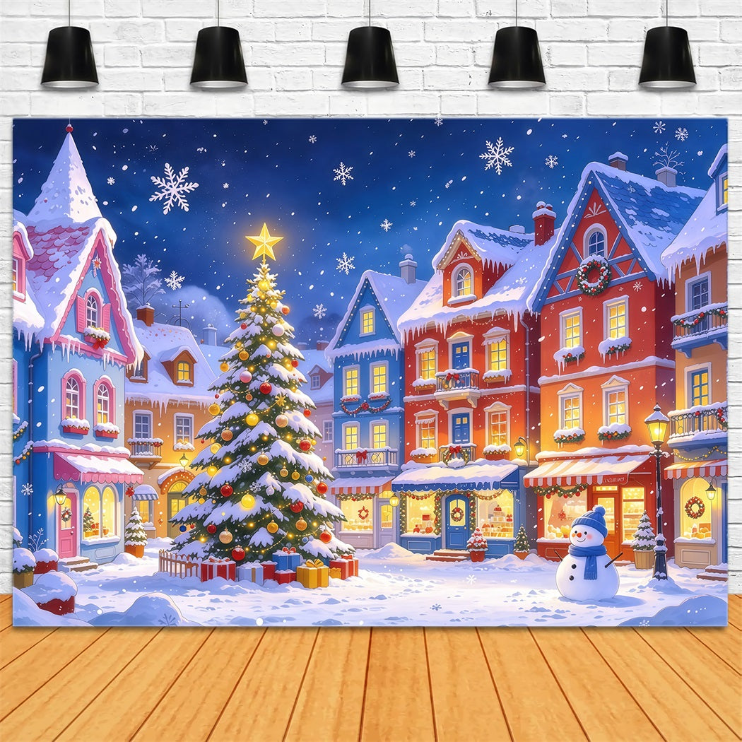 Weihnachtsstadt Hintergrund Bunter Verschneiter Dorfplatz GQ610-47