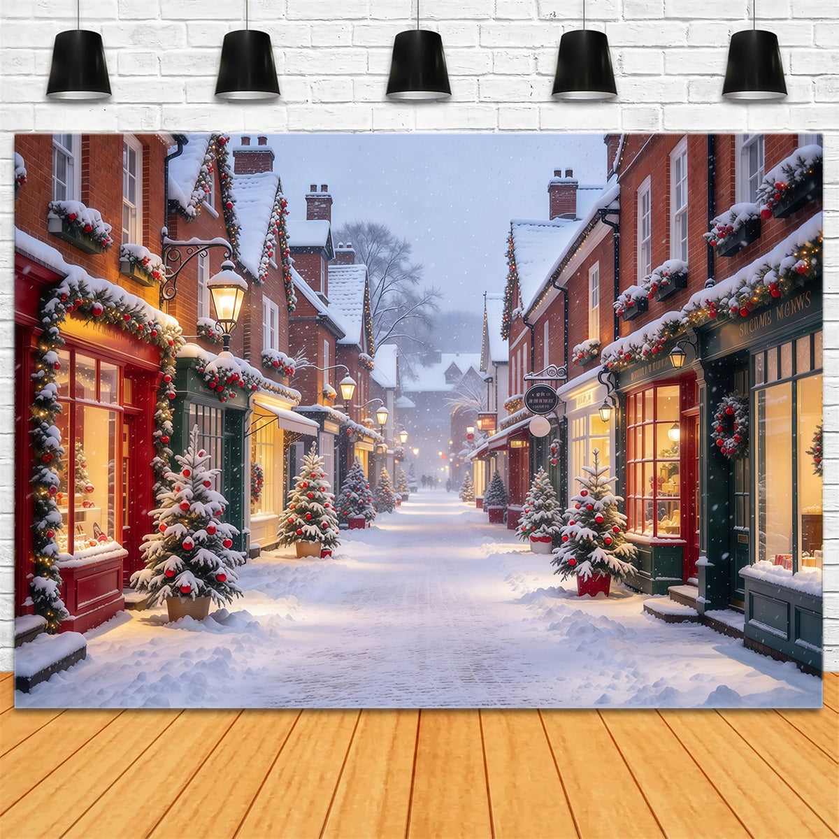 Weihnachtsdorf Hintergrund Verschneite Festliche Einkaufsstraße GQ610-53