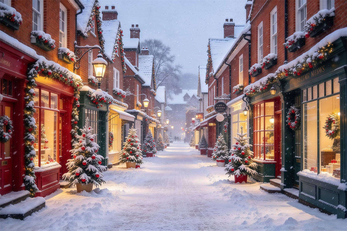 Weihnachtsdorf Hintergrund Verschneite Festliche Einkaufsstraße GQ610-53