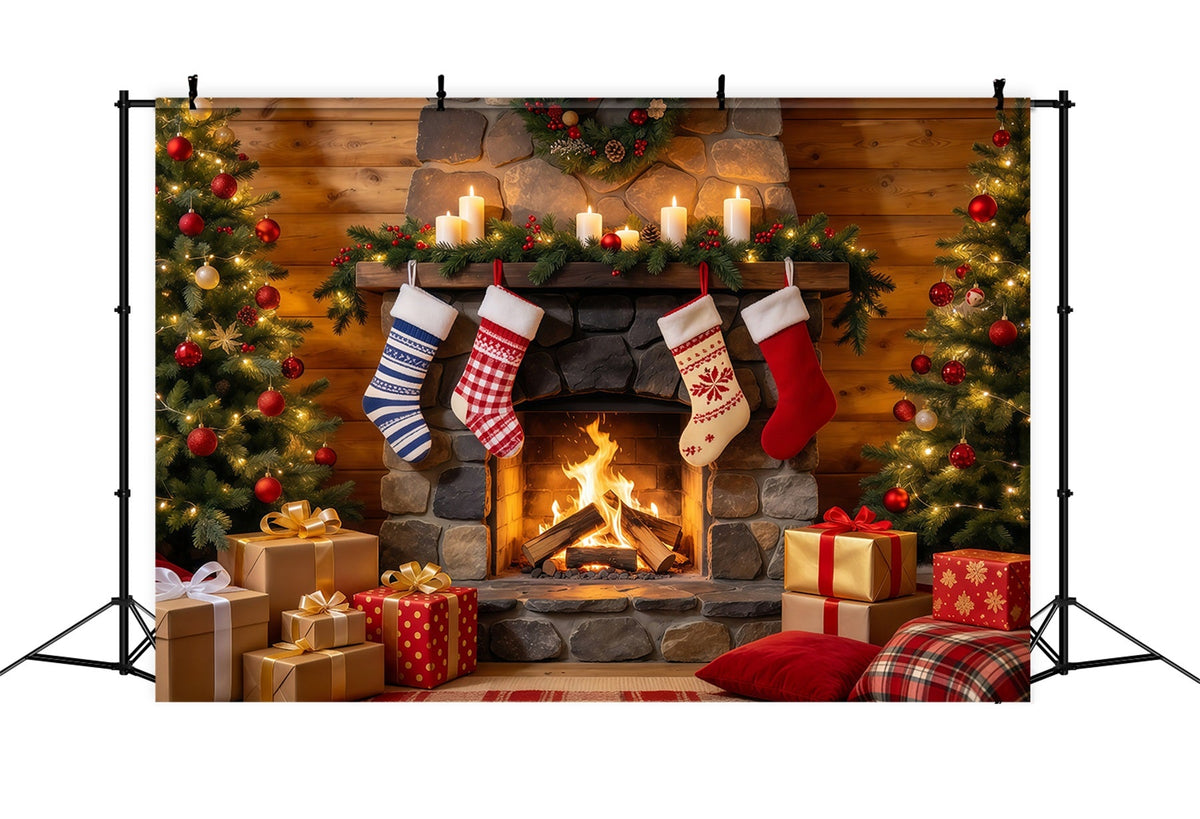Weihnachtskamin Hintergrund Rustikaler Kamin Weihnachtssocken Dekoration GQ610-54