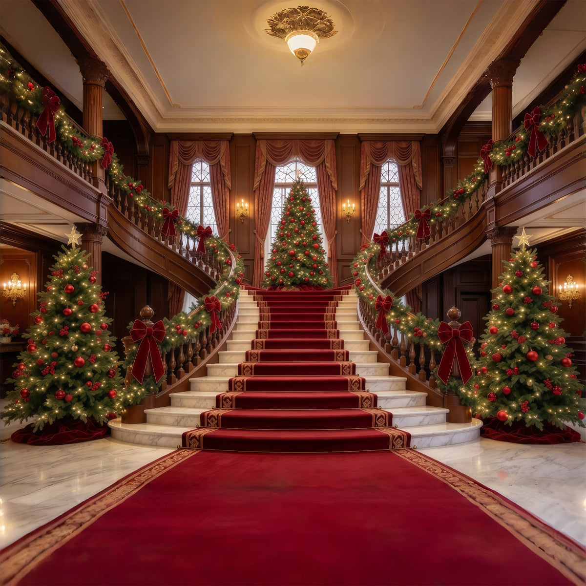 Weihnachtlicher Wohnzimmer Hintergrund Große Weihnachtstreppe Weihnachtsbaum GQ610-58