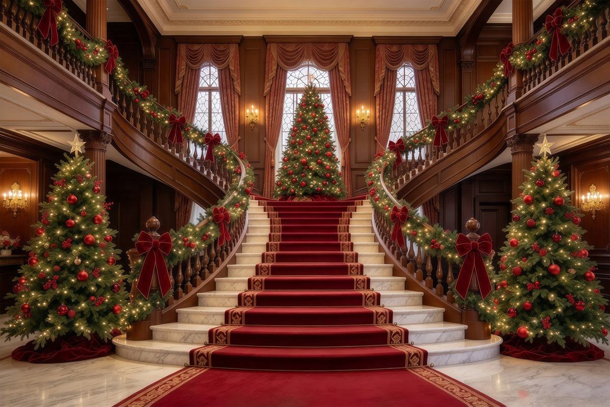 Weihnachtlicher Wohnzimmer Hintergrund Große Weihnachtstreppe Weihnachtsbaum GQ610-58