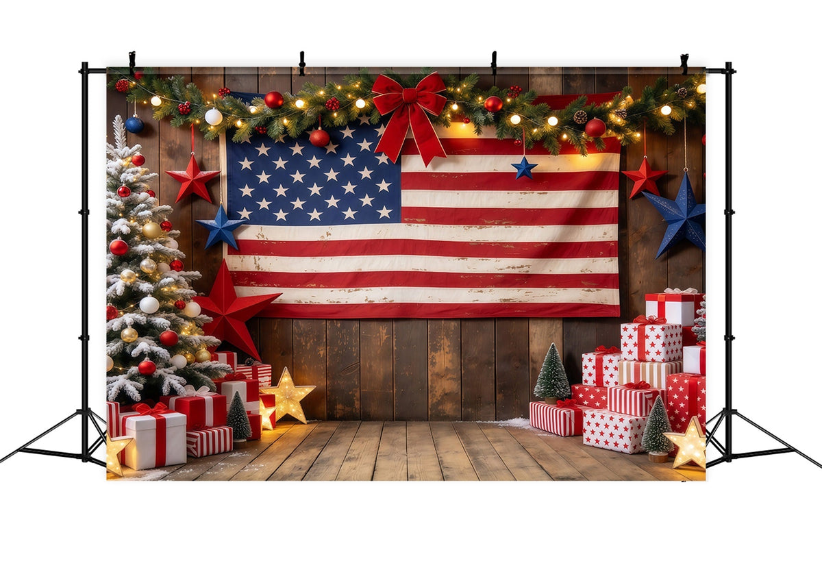 Ländlicher Weihnachtshintergrund Rustikale Flagge Geschenkauslage Weihnachtsbaum GQ610-68