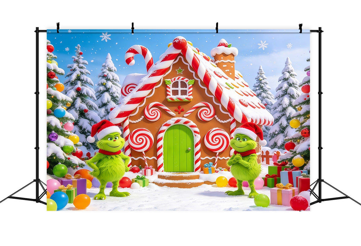 Grinch-Hintergrund Grünes Freches Lebkuchenhäuschen GQ610-70