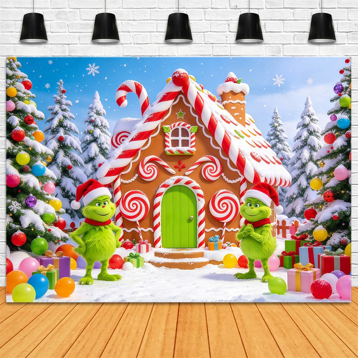 Grinch-Hintergrund Grünes Freches Lebkuchenhäuschen GQ610-70