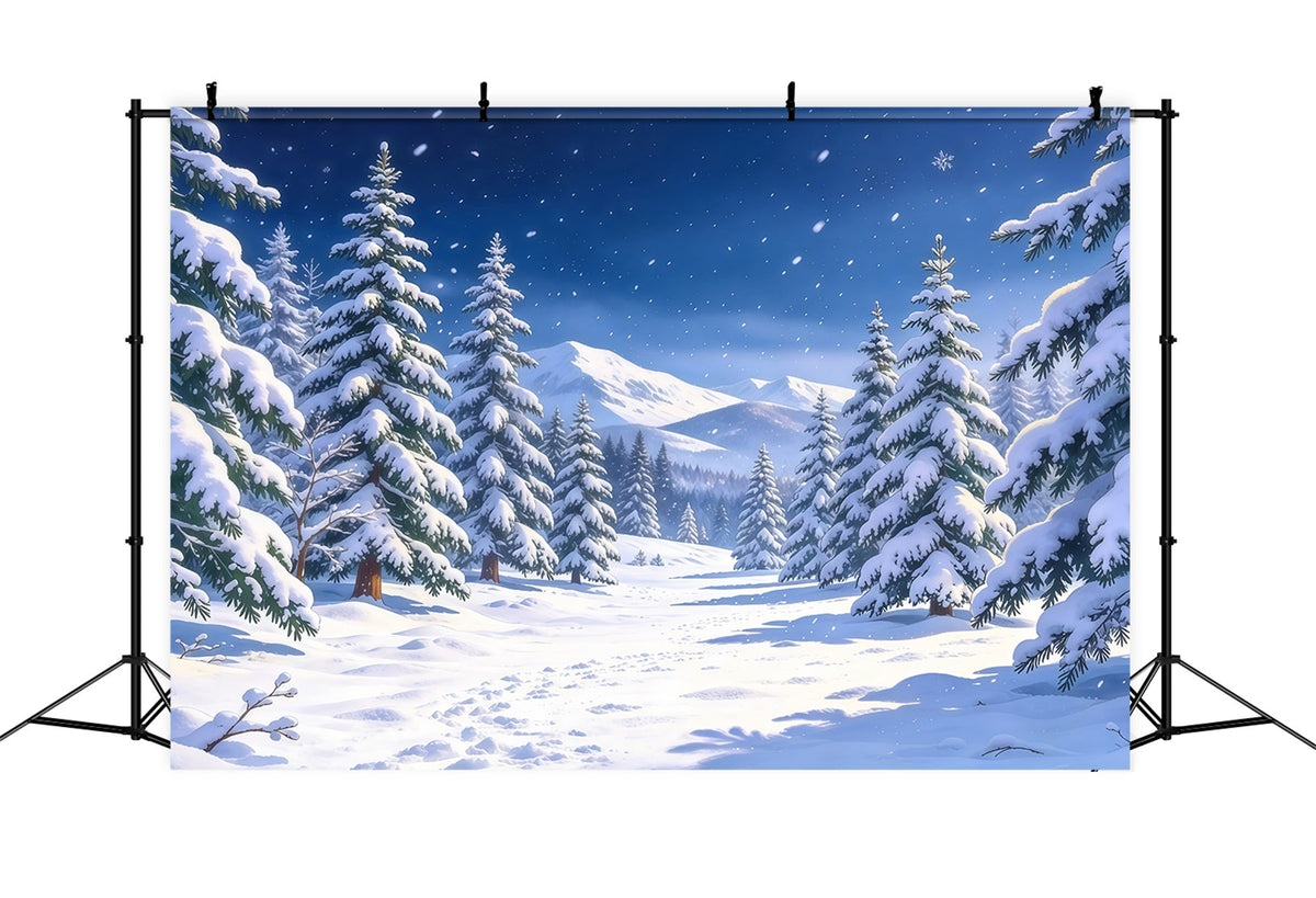 Weihnachtsbaum-Fotohintergrund Verschneites Immergrünes Bergtal GQ610-73