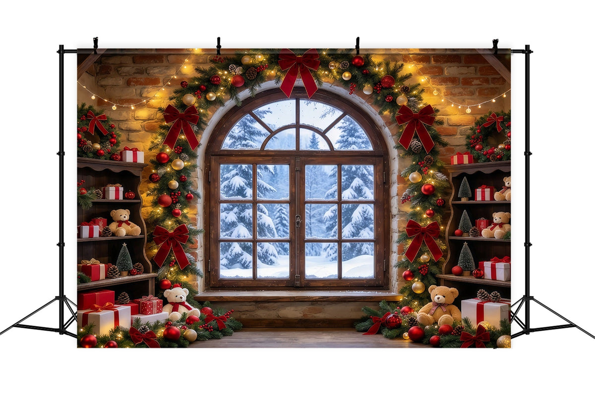 Weihnachtsfenster-Hintergrund Rustikales Spielzimmer Innenraum GQ610-74