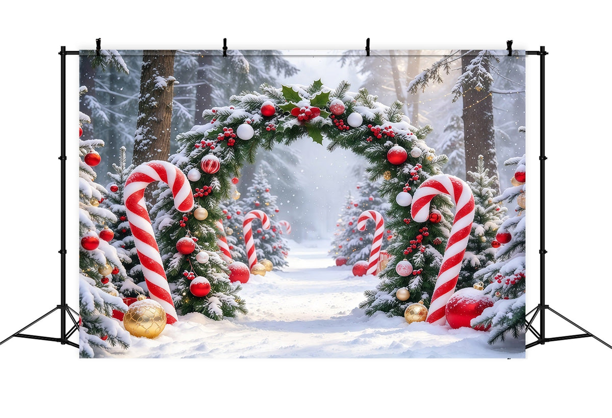 Weihnachtlicher Fotohintergrund Zuckerstangen Immergrüner Torbogen GQ610-75