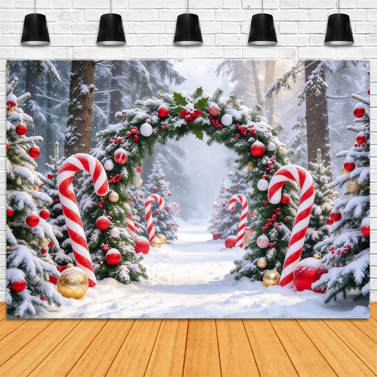 Weihnachtlicher Fotohintergrund Zuckerstangen Immergrüner Torbogen GQ610-75