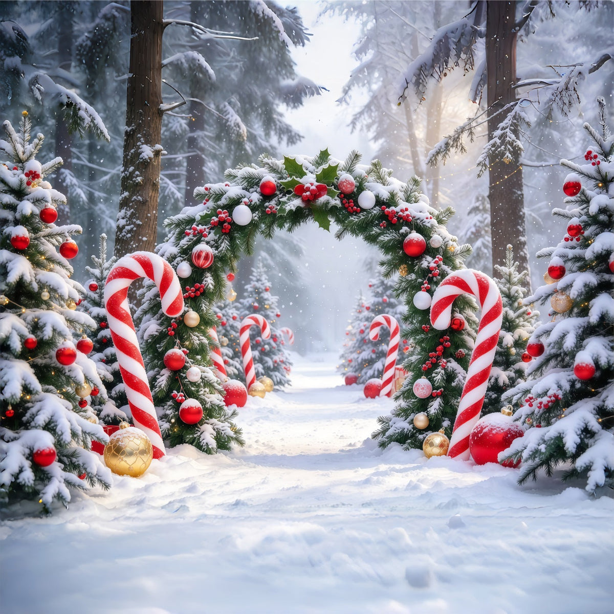 Weihnachtlicher Fotohintergrund Zuckerstangen Immergrüner Torbogen GQ610-75