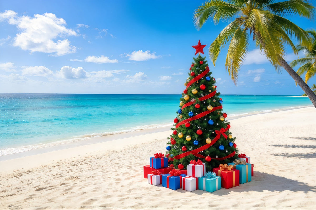 Weihnachtsbaum-Hintergrund Tropischer Strand Geschmückter Baum GQ610-79
