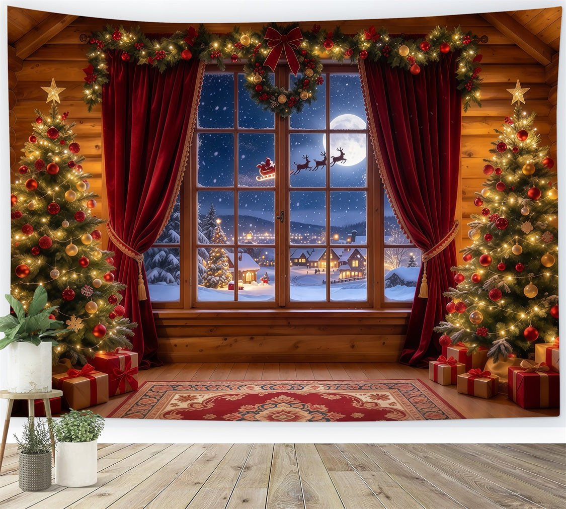 Santa-Hintergrund Rustikale Hütte Santa-Fenster GQ610-83