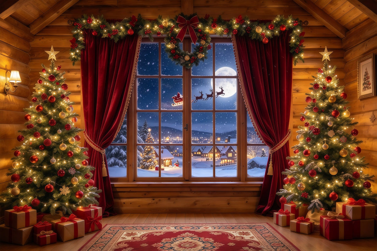 Santa-Hintergrund Rustikale Hütte Santa-Fenster GQ610-83