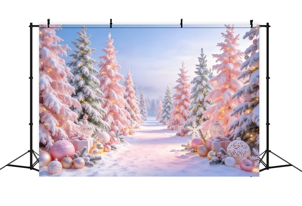 Weihnachtsbaum-Hintergrund Zartrosa Kugeln Waldkulisse GQ610-85