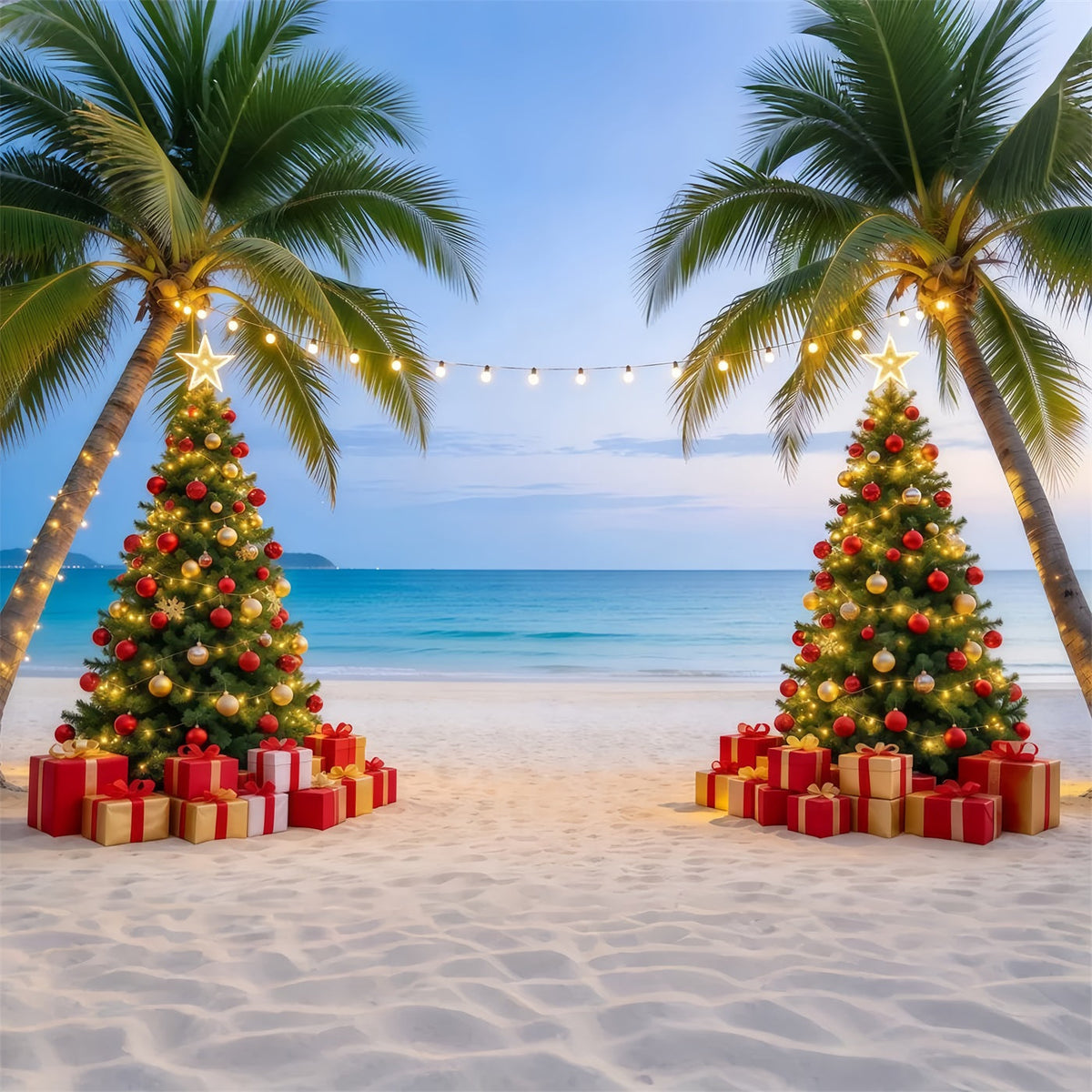 Tropischer Weihnachtshintergrund Strand Meer Zwei Bäume GQ610-86