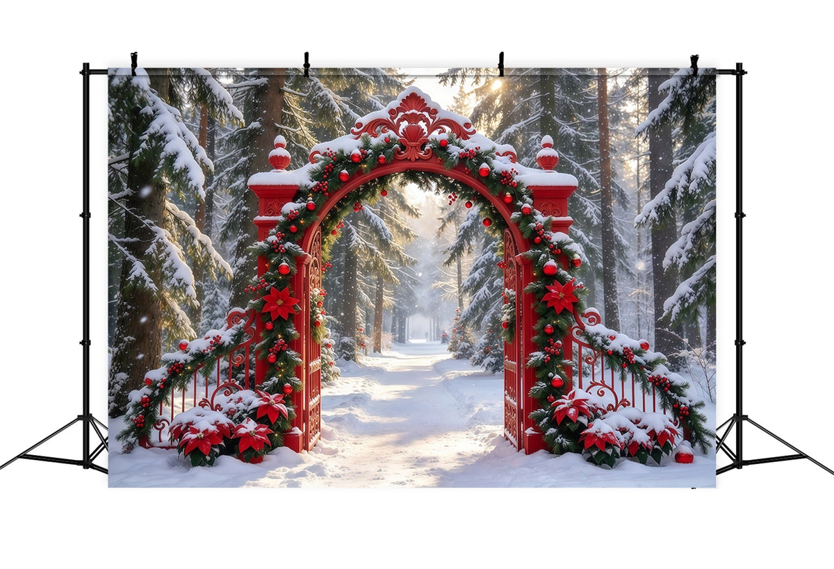 Verschneiter Weihnachtshintergrund Verzierte Rote Girlanden-Toreinfahrt GQ610-87