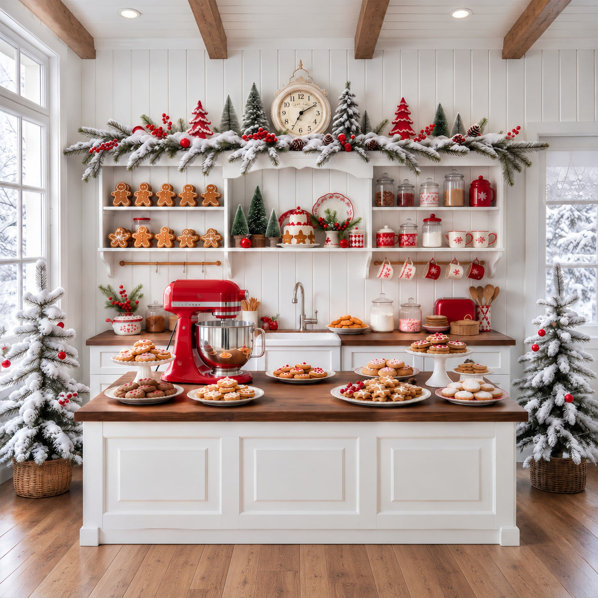 Weihnachtlicher Hintergrund Weiße Küche Keksebacken Lebkuchen GQ610-89