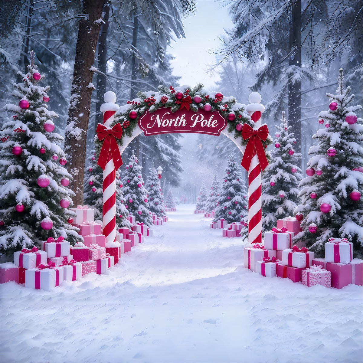 Nordpol-Fotohintergrund Rosa Geschenke Zuckerstangen-Tor GQ610-90