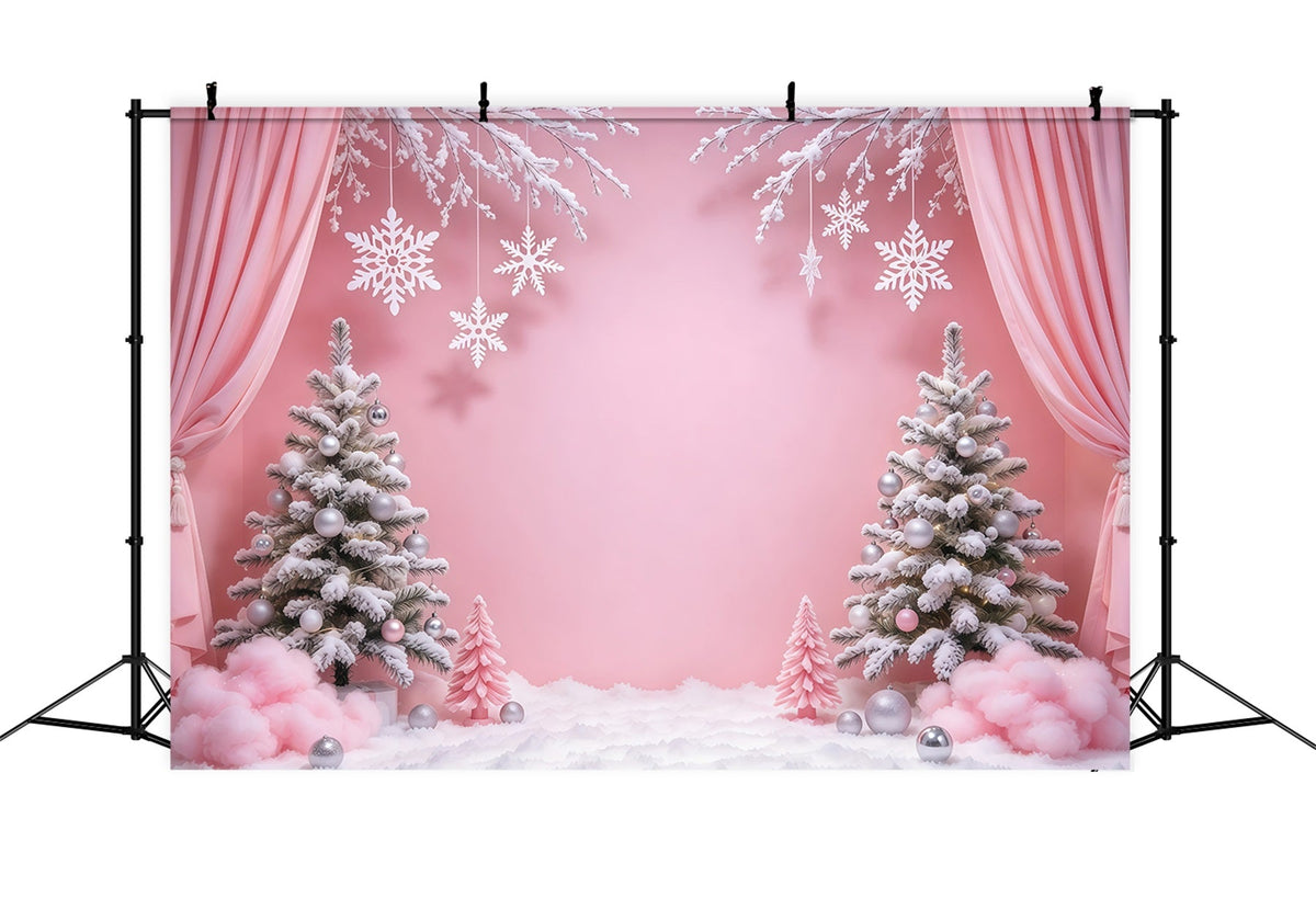 Winterlicher Weihnachtshintergrund Rosa Vorhang Schneeflocken-Wunderland GQ610-96