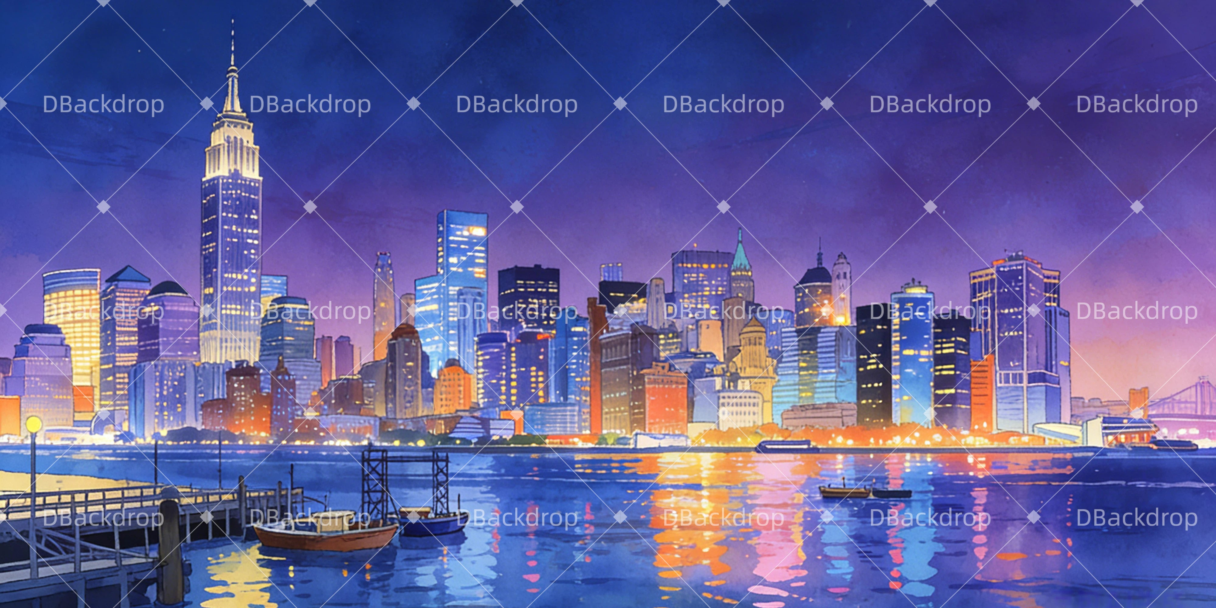 Theater Backdrops Nächtliche Skyline Theaterbühne mit Vorhang GQ63-T49