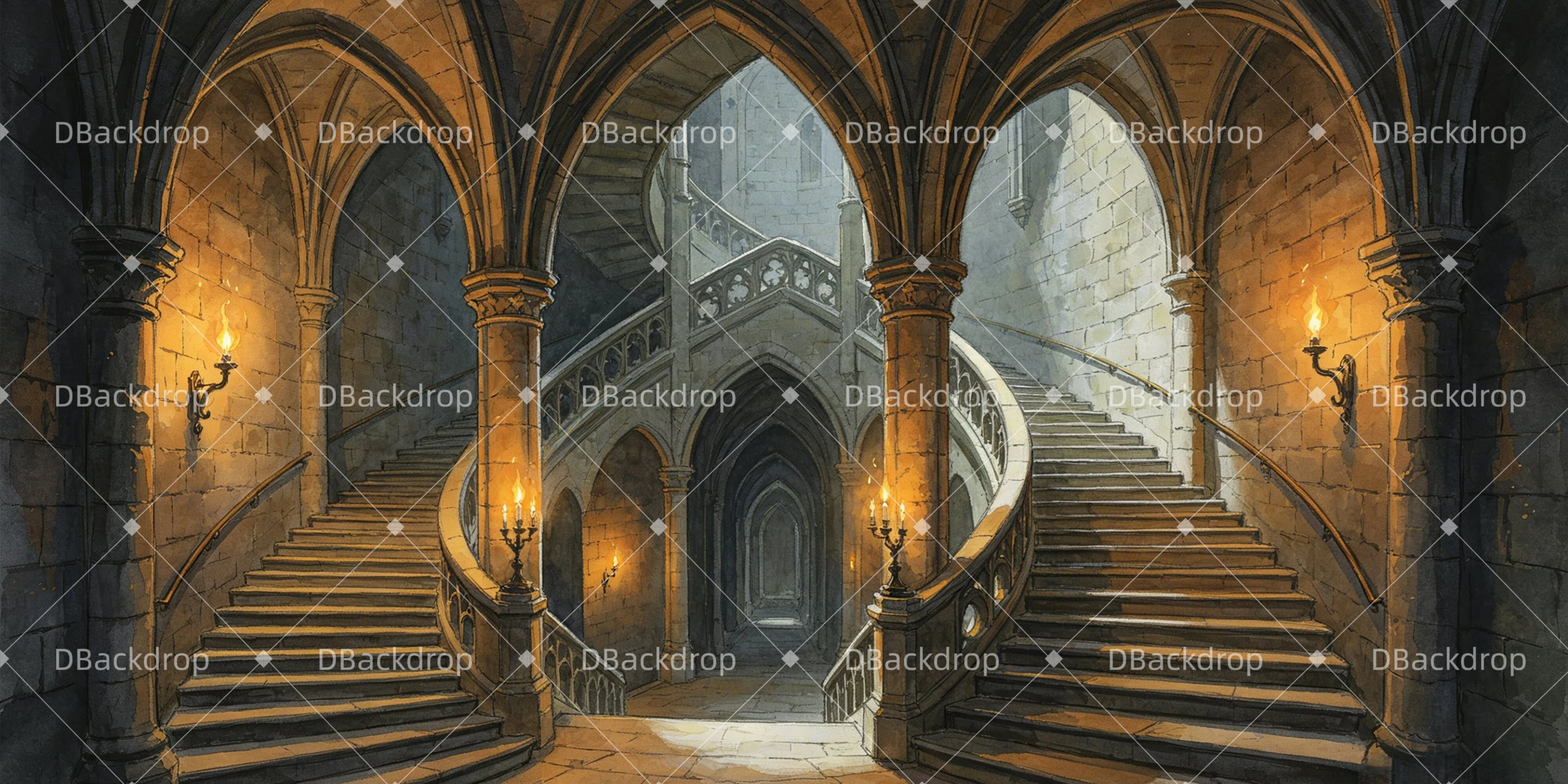 Groß Bühnenhintergrunds Castle Staircase Corridor Theater Hintergrund GQ65-T12