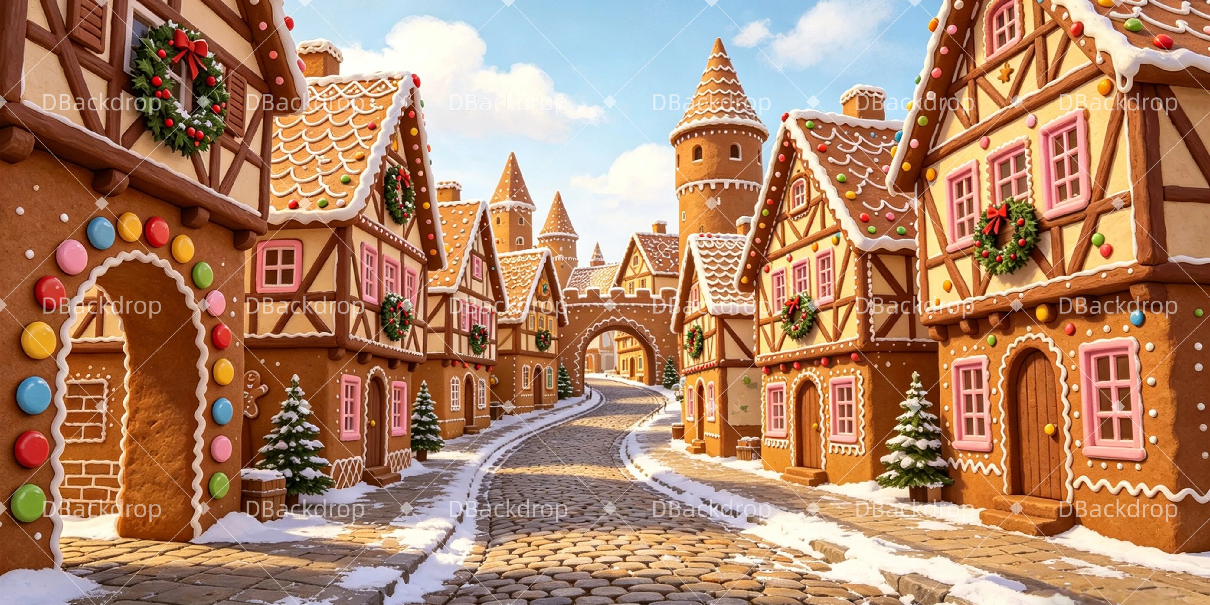 Theater Hintergrund Gingerbread Village Christmas Bühnenhintergrunds GQ65-T8