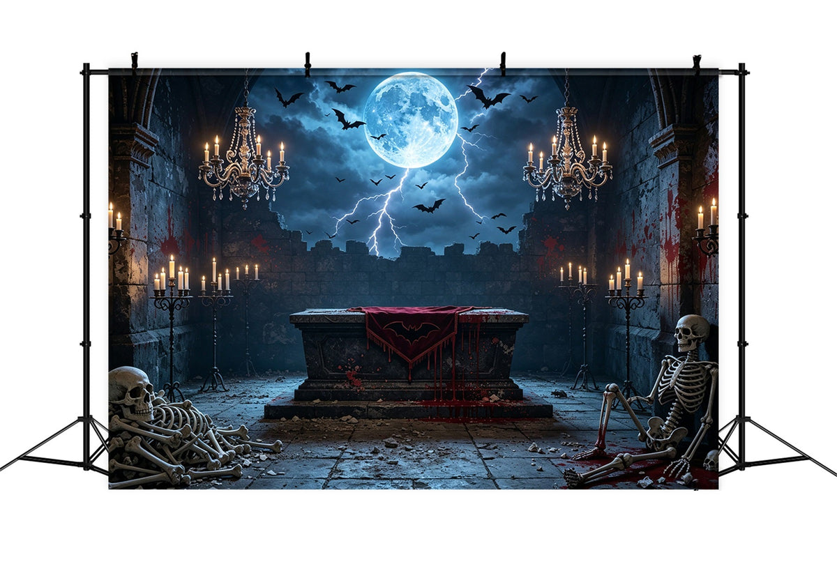 Vampir-Kulisse Mondbeschienener Blutiger Skelettaltar Halloween-Kulisse Für Fotografie GQ67-100