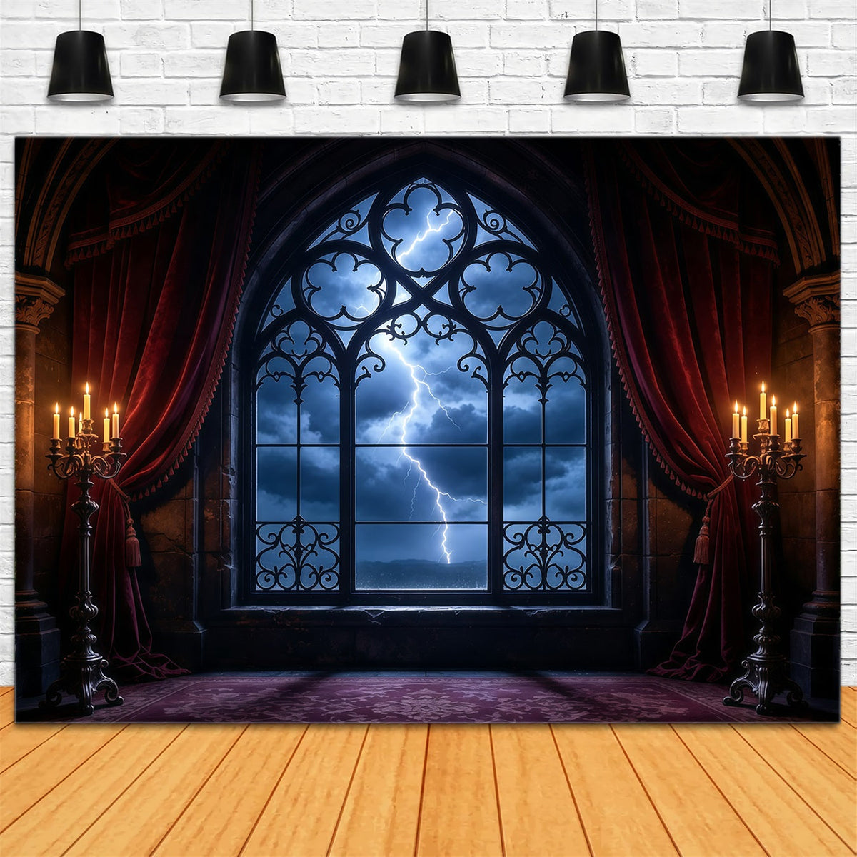 Vampir-Hintergrund Blitz-Gothic-Fensterkammer 8X8 Halloween-Hintergrund GQ67-102