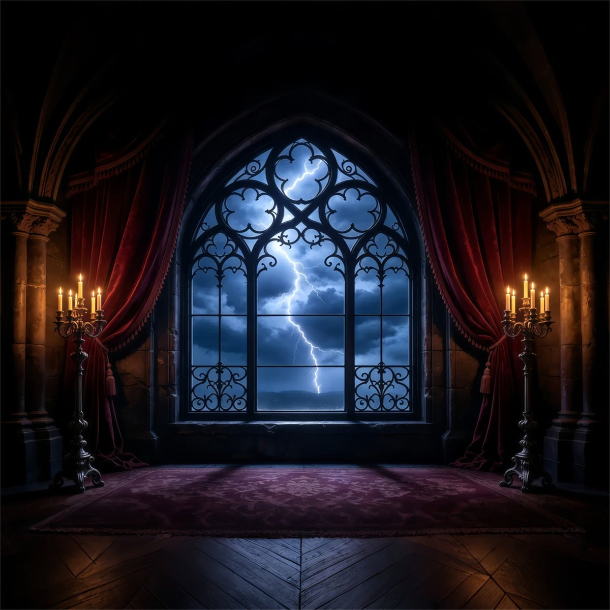 Vampir-Hintergrund Blitz-Gothic-Fensterkammer 8X8 Halloween-Hintergrund GQ67-102