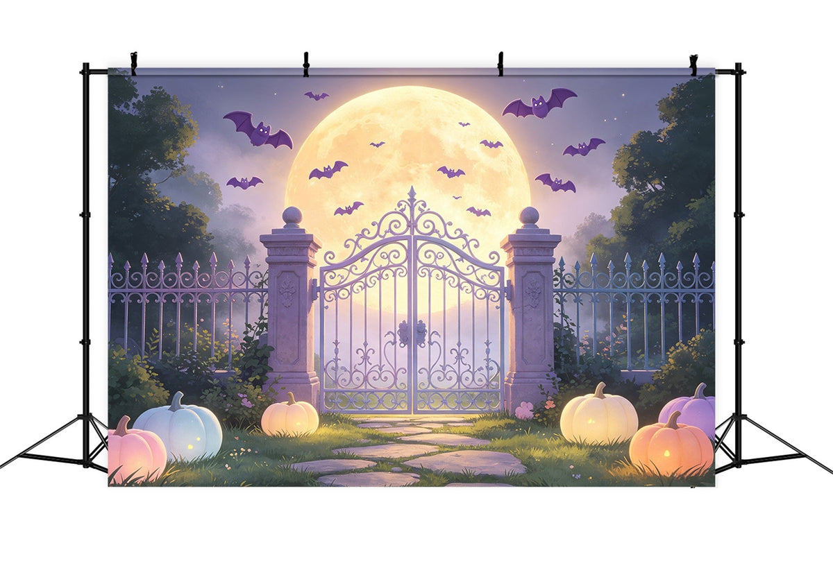 Fledermaushöhlen-Hintergrund Pastellfarbenes Mondbeschienenes Gartentor Pastellfarbener Halloween-Hintergrund GQ67-104