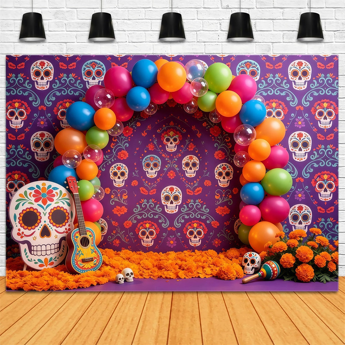 Zuckerschädel-Hintergrund Bunter Ballonbogen Halloween-Hintergrund Für Kinder GQ67-106