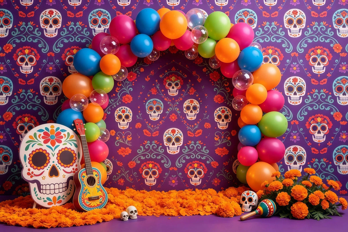Zuckerschädel-Hintergrund Bunter Ballonbogen Halloween-Hintergrund Für Kinder GQ67-106