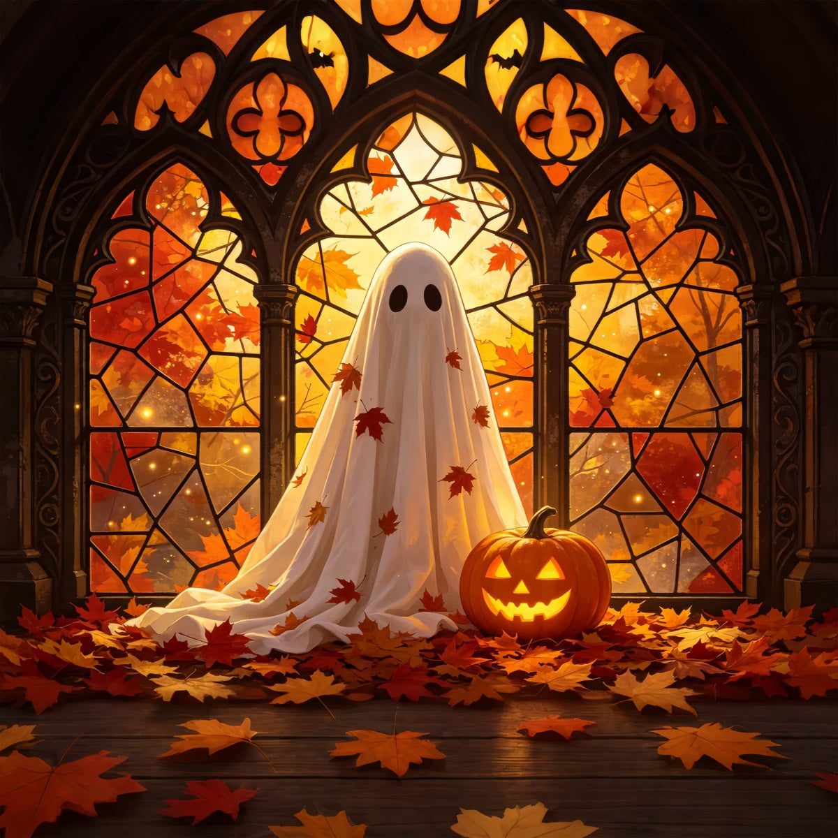 Geister-Buntglas-Hintergrund Herbst-Buntglas-Geister-Halloween-Hintergründe GQ67-107