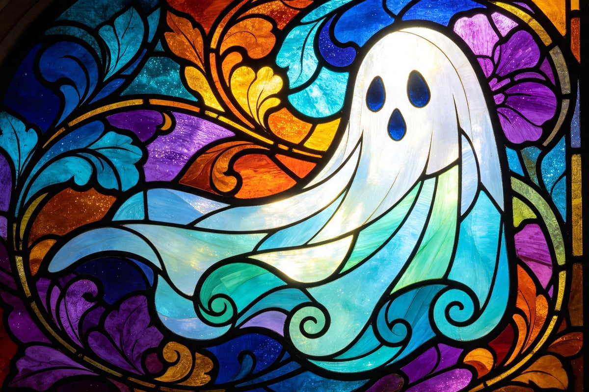 Geister-Buntglas-Hintergrund Wandteppich Buntes Fenster Garagentor Halloween-Hintergrund GQ67-109