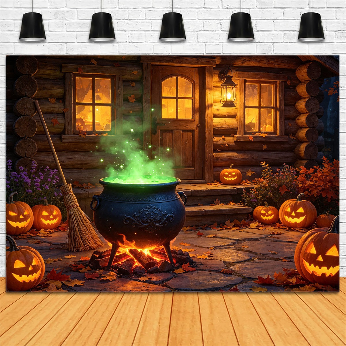 Hexenküchen-Hintergrundbanner Leuchtender Kessel Hüttenveranda Beste Halloween-Hintergründe GQ67-113