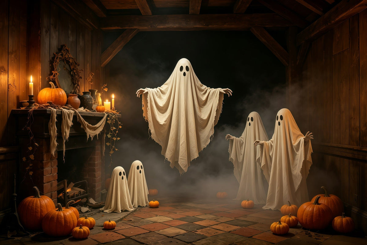 Halloween-Geisterkulisse Schwebende Versammlung Im Kerzenschein Gotische Halloween-Kulisse GQ67-81