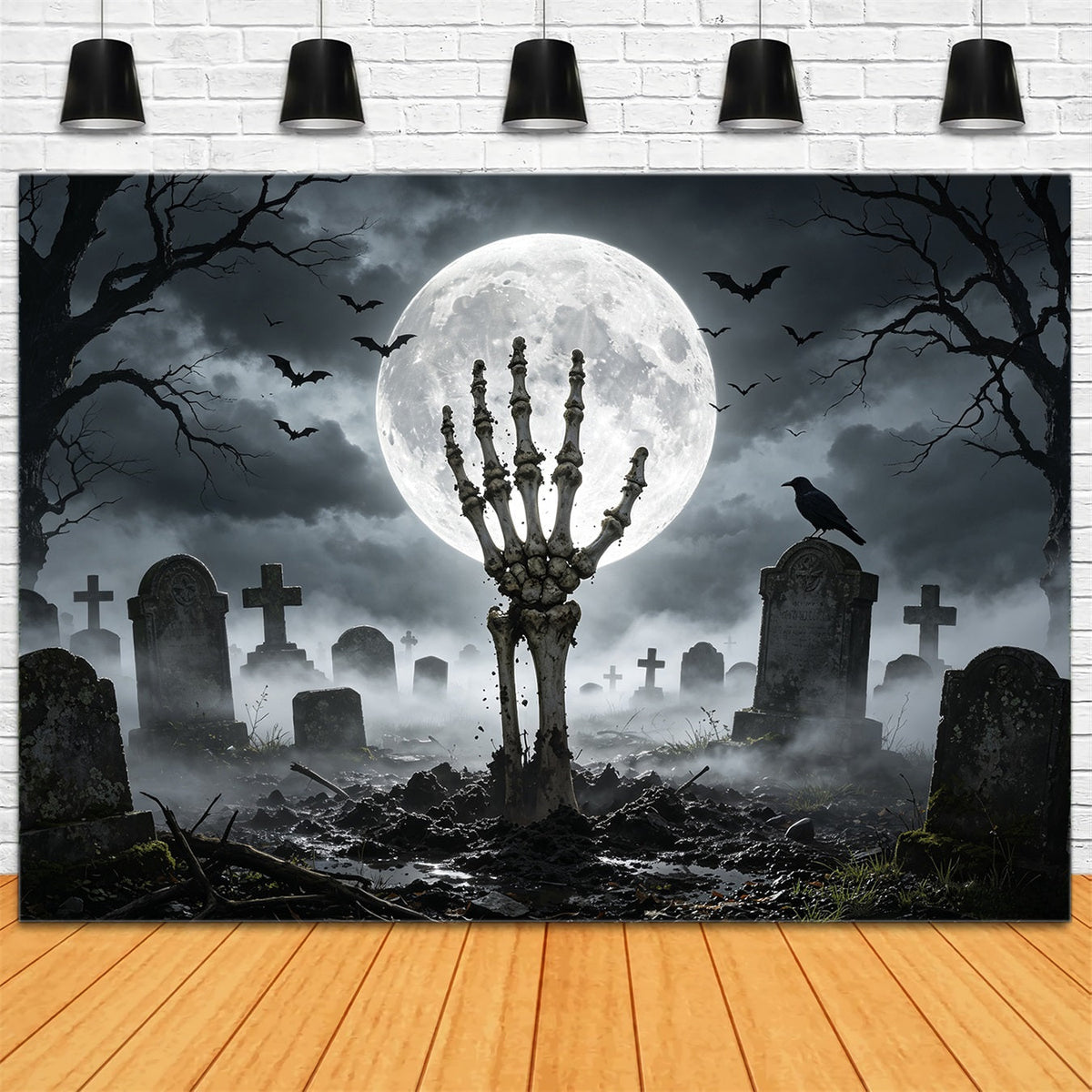Halloween-Friedhof-Hintergründe Mondbeschienene Skeletthand Gruselige Hintergründe GQ67-84