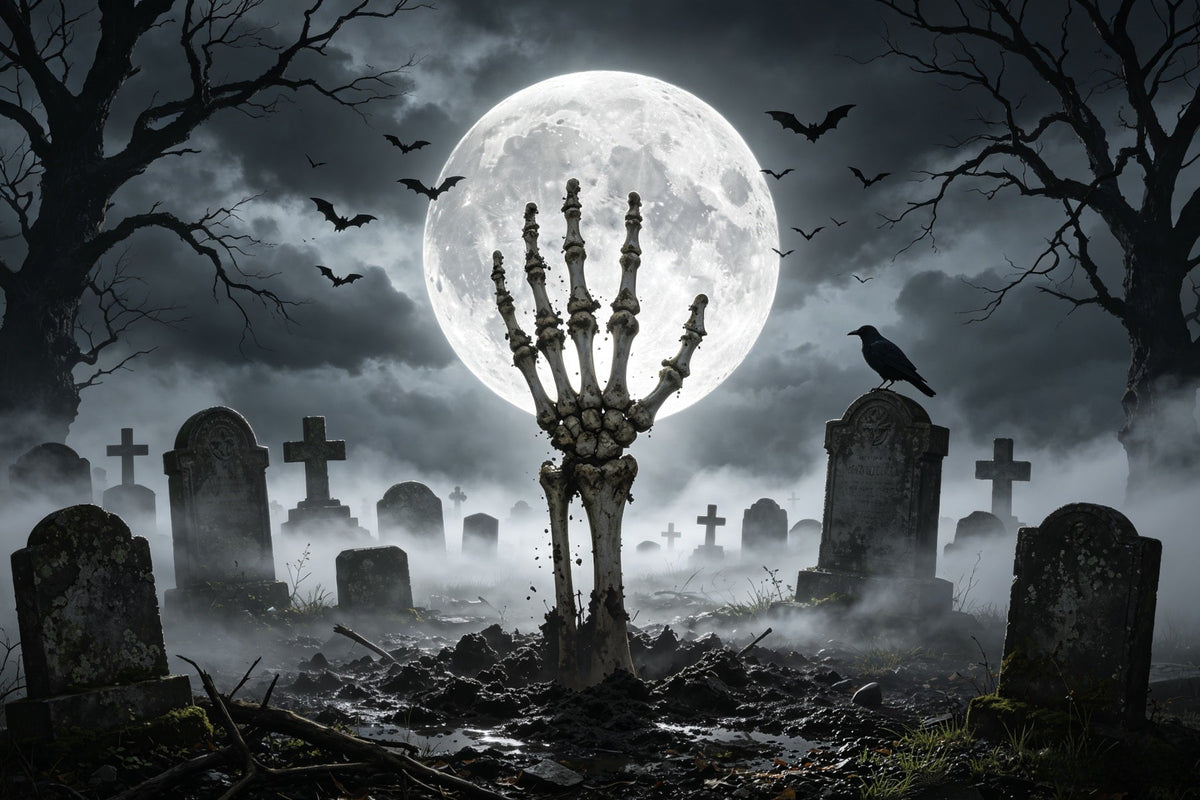 Halloween-Friedhof-Hintergründe Mondbeschienene Skeletthand Gruselige Hintergründe GQ67-84