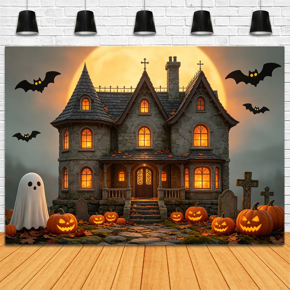 Halloween-Hauskulisse Goldener Mond Spukhaus-Kulissen Halloween GQ67-85