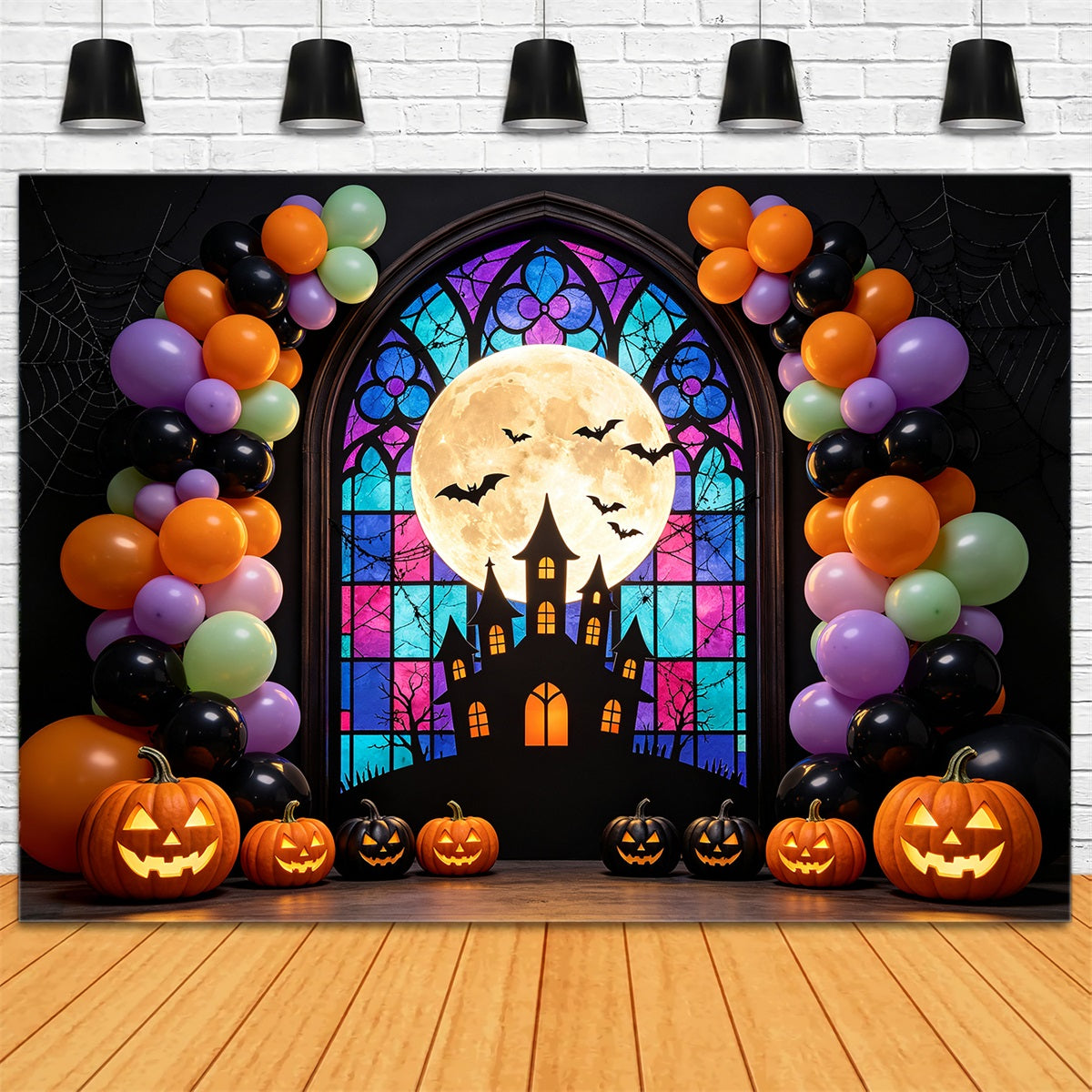 Halloween-Ballon-Hintergrund Buntglasbogen Halloween-Fotografie-Hintergründe GQ67-86