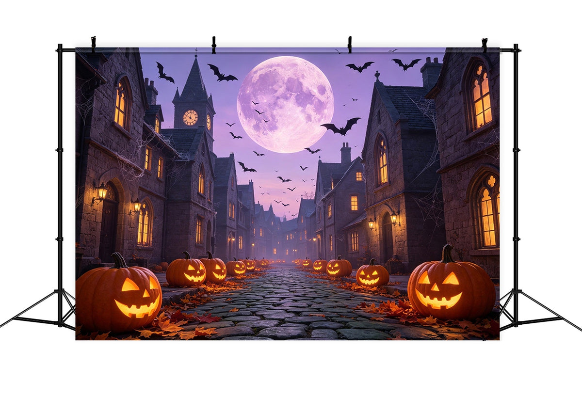 Fledermäuse-Hintergrund Lila Mondbeschienene Kürbisstraße Als Halloween-Hintergrund GQ67-97