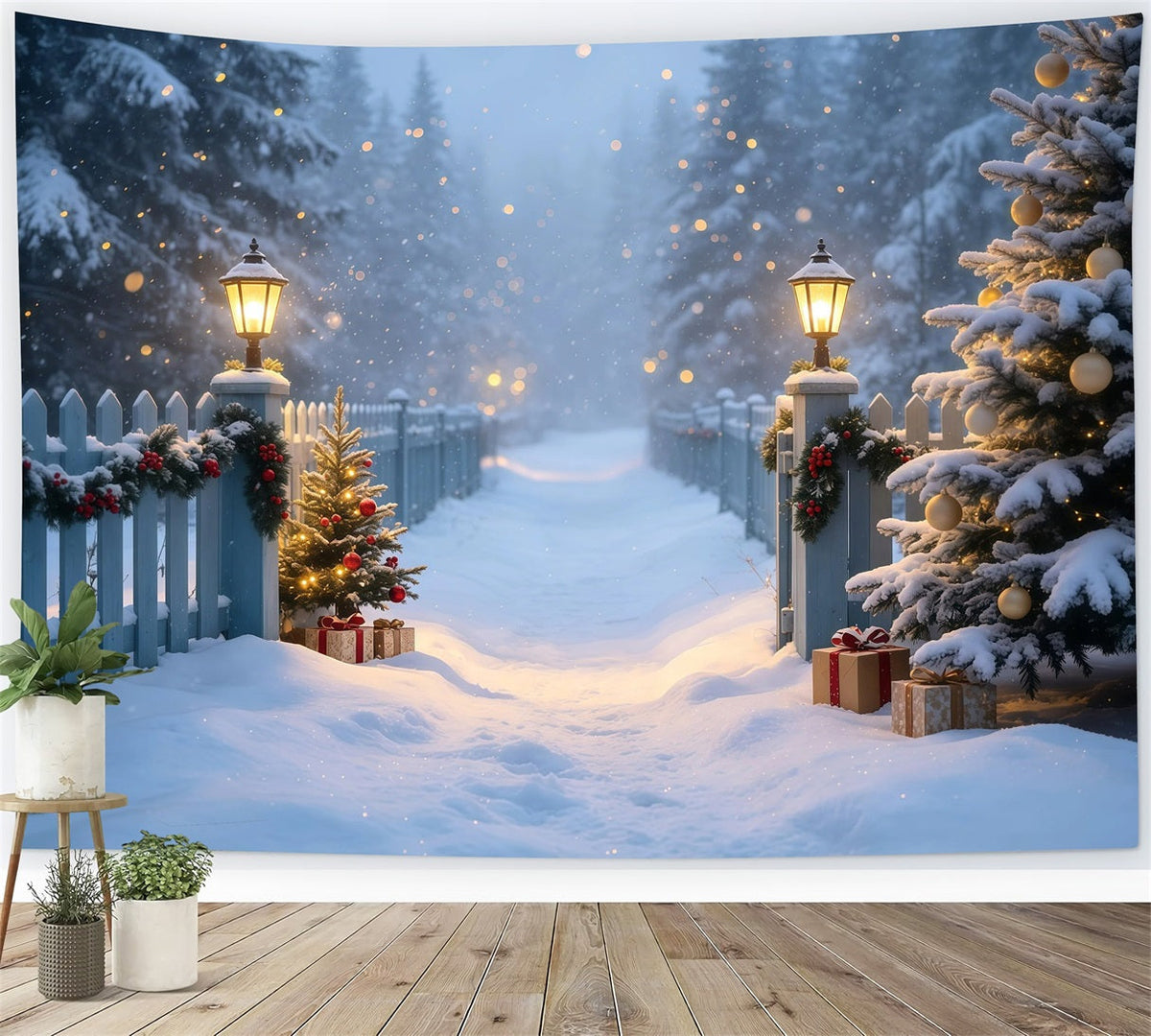 Verschneite Weihnachtskulisse Schneeweg Im Laternengarten Weihnachtsfotohintergrund GQ68-105