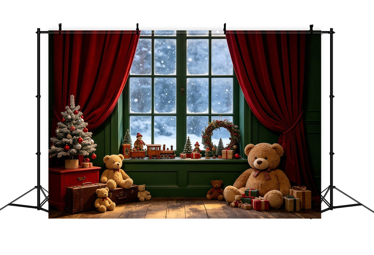 Weihnachtsfenster-Hintergrund Teddybär-Ecke Im Innenbereich Weihnachts-Musselin-Hintergrund GQ68-106
