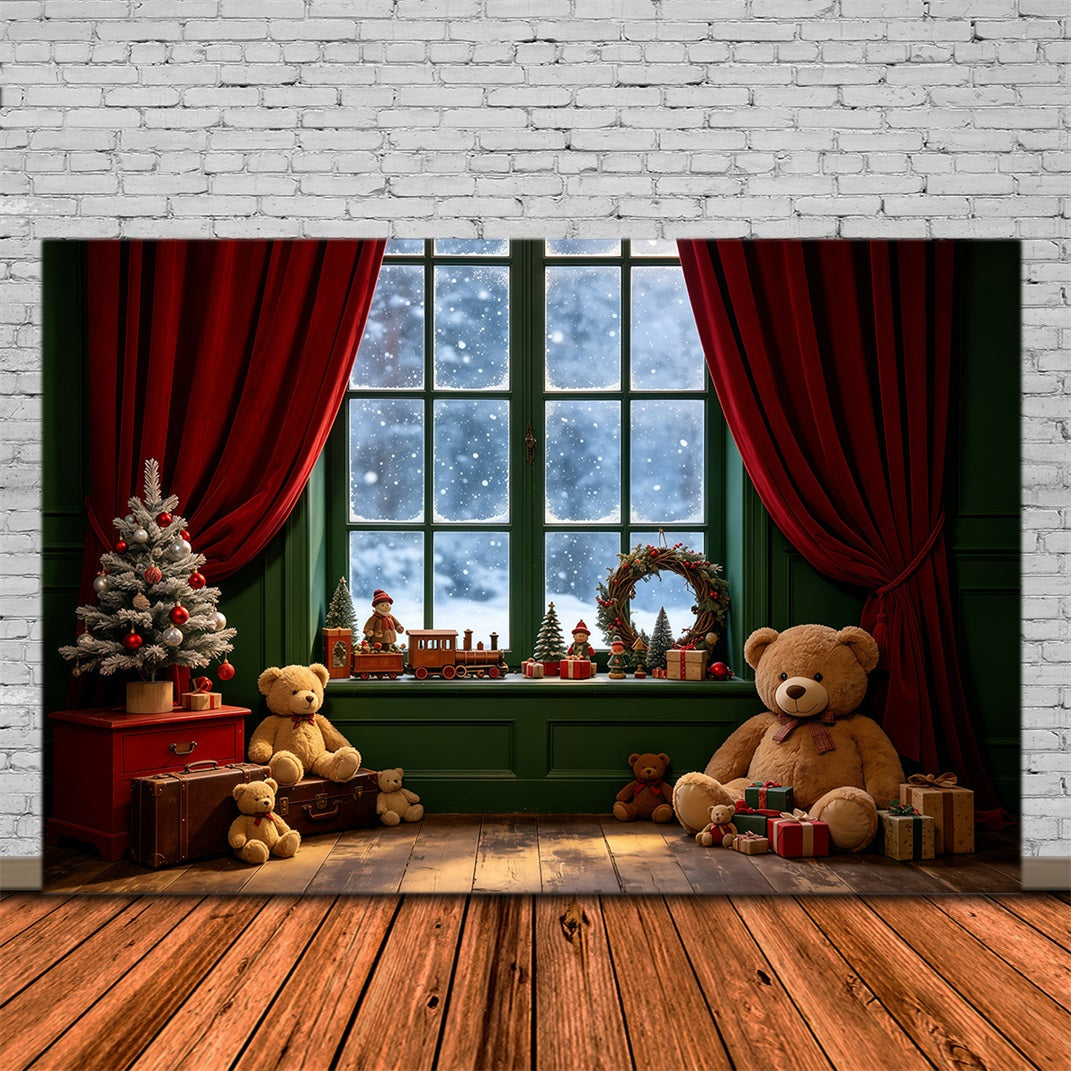Weihnachtsfenster-Hintergrund Teddybär-Ecke Im Innenbereich Weihnachts-Musselin-Hintergrund GQ68-106