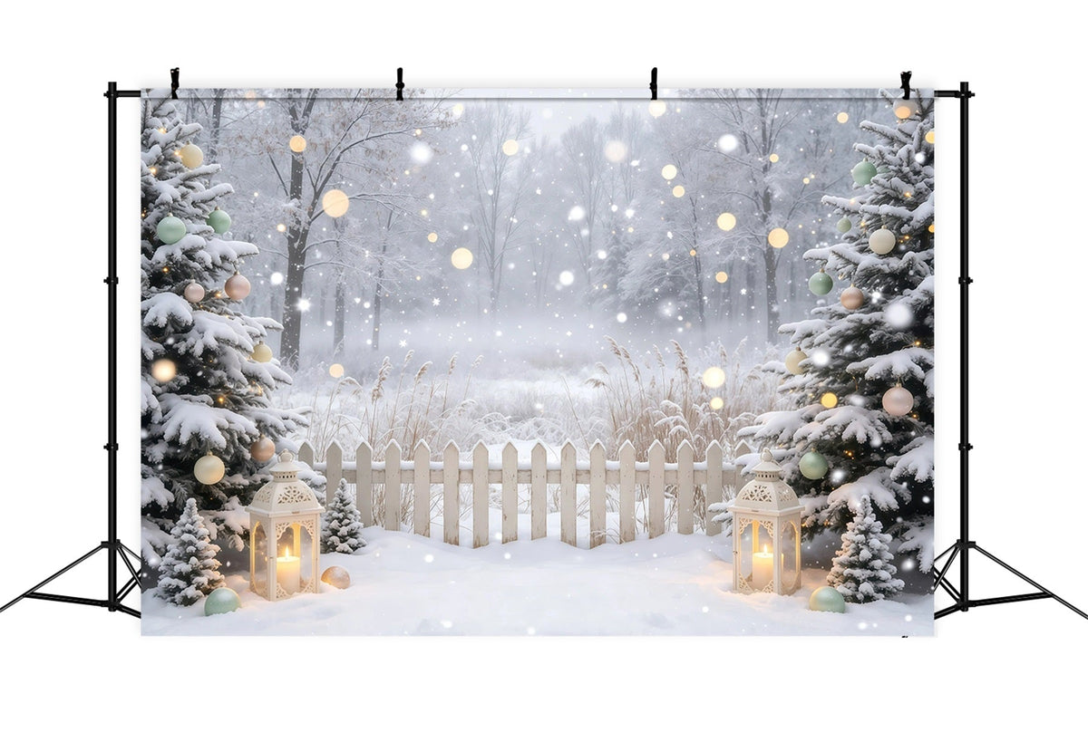 Winterliche Weihnachtskulisse Laternen Im Verschneiten Wald Professionelle Weihnachtskulisse GQ68-109